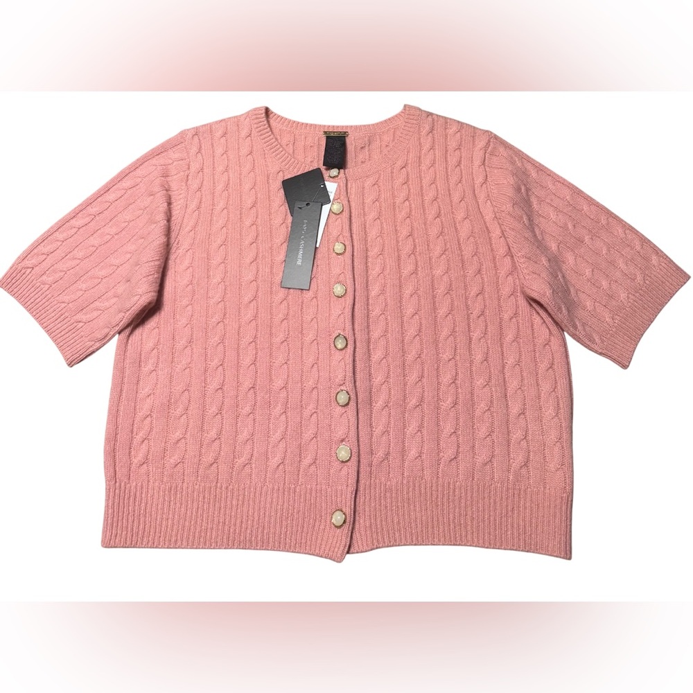 Magaschoni Women’s Pink Cable Knit Short Sleeve Cashmere Cardigan. S NWT